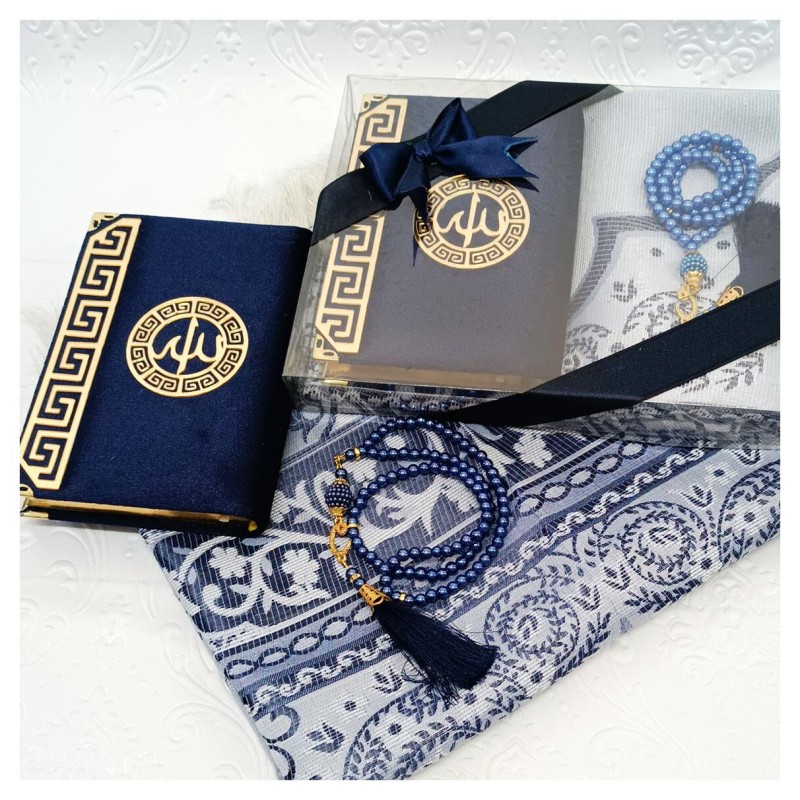 Hediyelik Kuran Seti Lacivert - Kuranı Kerim Seccade Tesbih