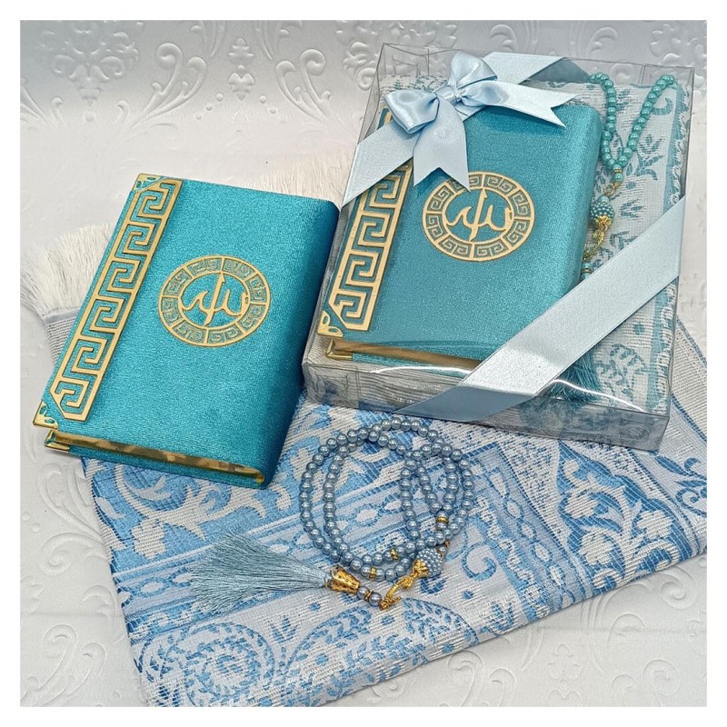 Hediyelik Kuran Seti Mavi - Kuranı Kerim Seccade Tesbih