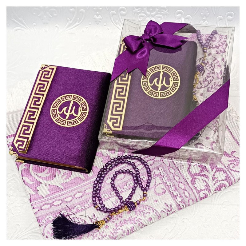 Hediyelik Kuran Seti Mürdüm - Kuranı Kerim Seccade Tesbih