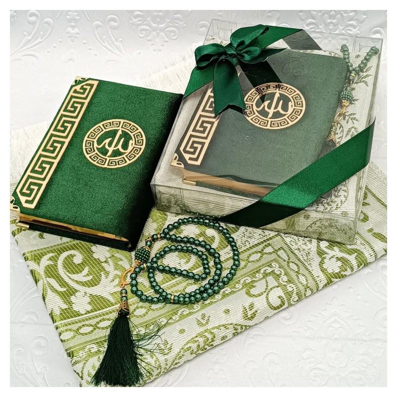 Hediyelik Kuran Seti Yeşil - Kuranı Kerim Seccade Tesbih