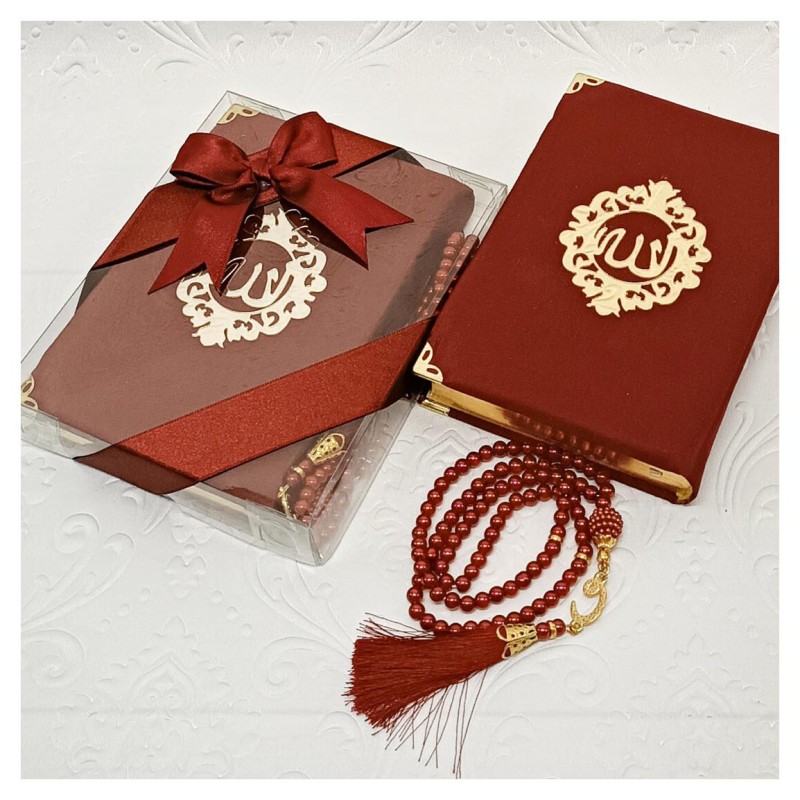 Hediyelik Kuran Seti Bordo - Tesbihli 