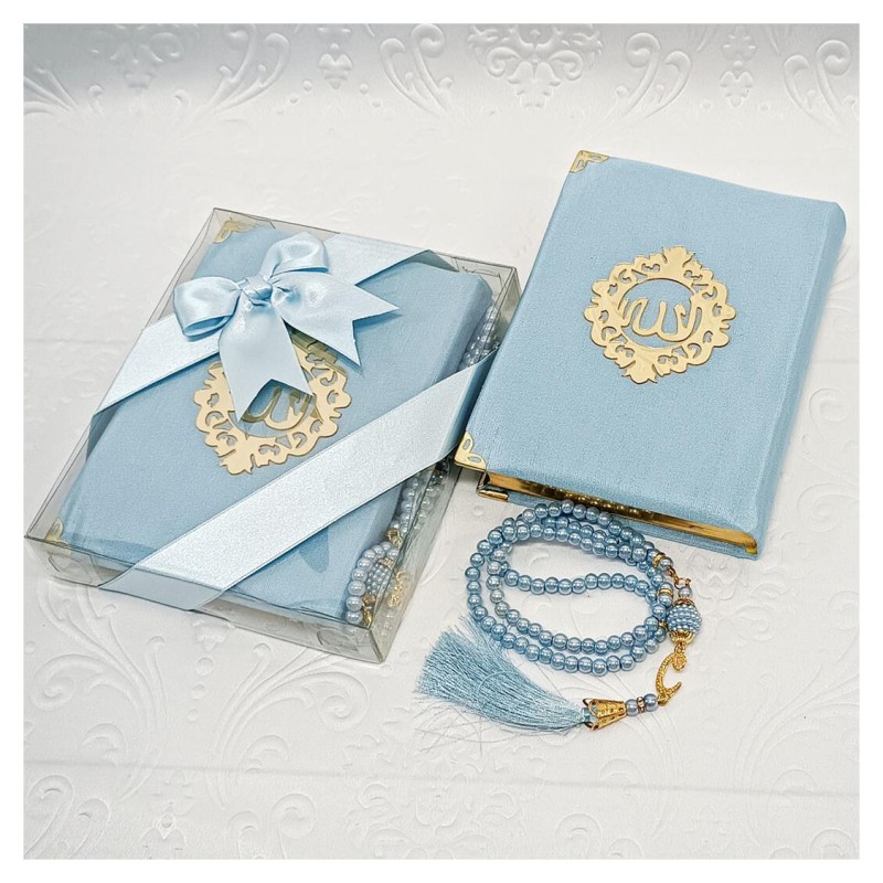 Hediyelik Kuran Seti Mavi - Tesbihli 