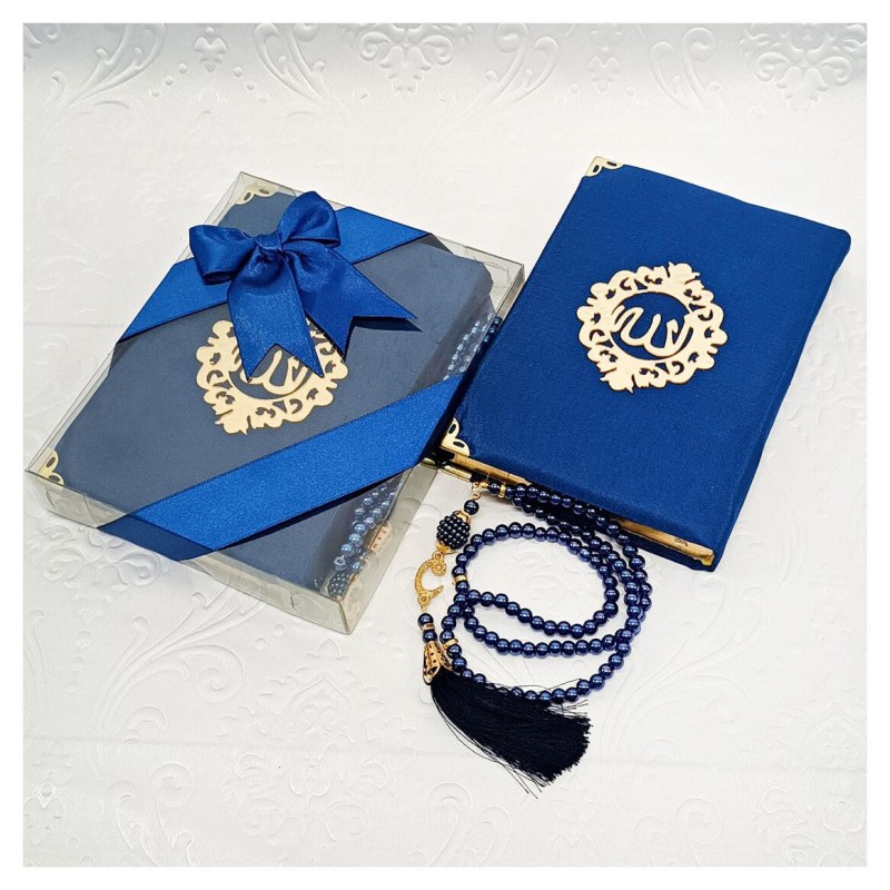 Hediyelik Kuran Seti Lacivert - Tesbihli 