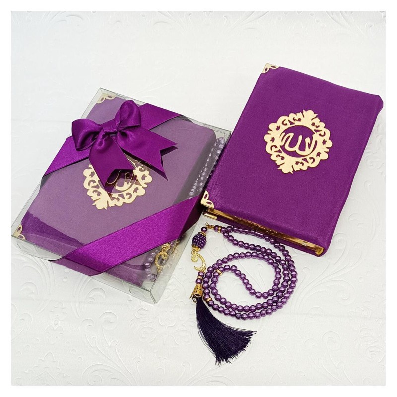 Hediyelik Kuran Seti Mürdüm - Tesbihli 