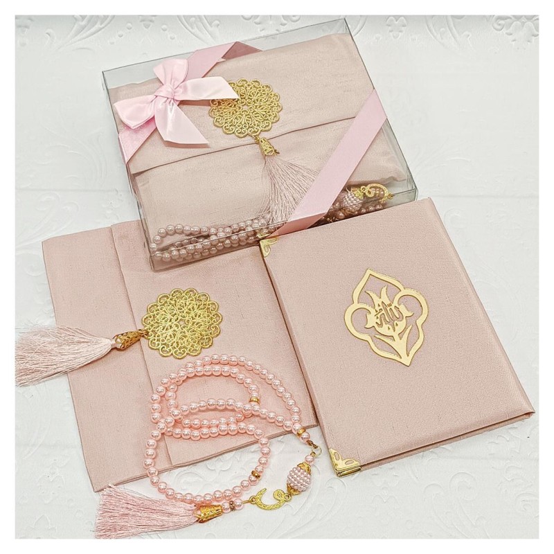 Hediyelik Yasin Seti Pudra -  Madalyonlu Şantuk Keseli Tesbihli