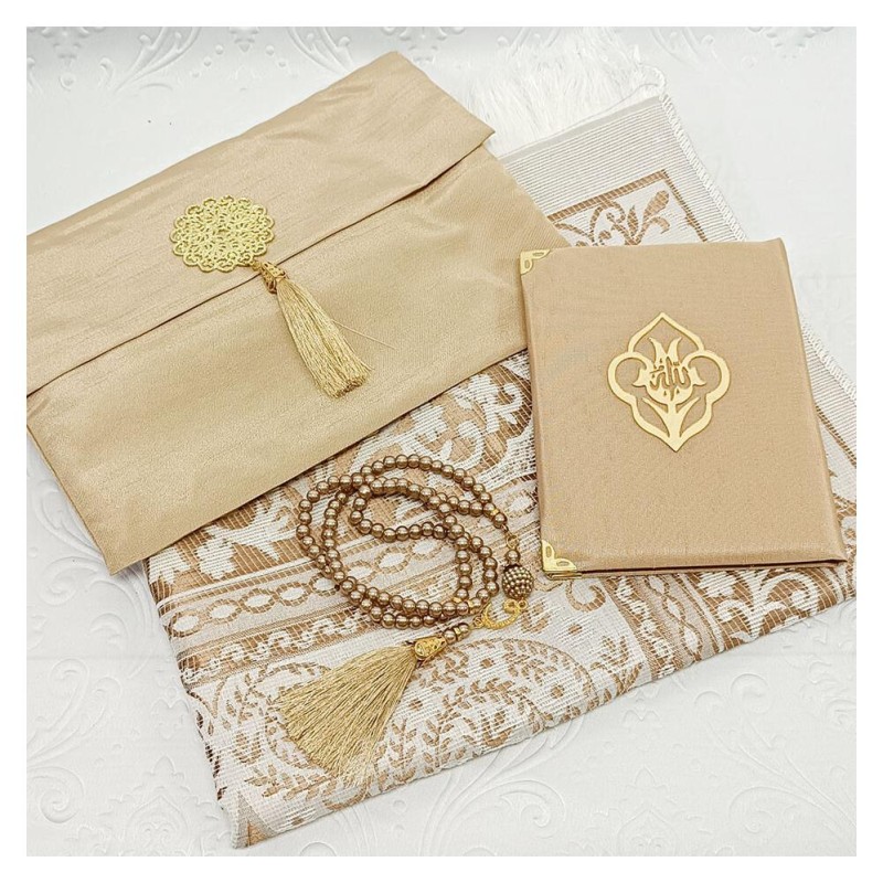 Hediyelik Yasin Seti Kapiçino - Madalyonlu Şantuk Kese Seccade Tesbih