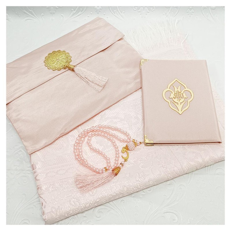 Hediyelik Yasin Seti Pudra - Madalyonlu Şantuk Kese Seccade Tesbih