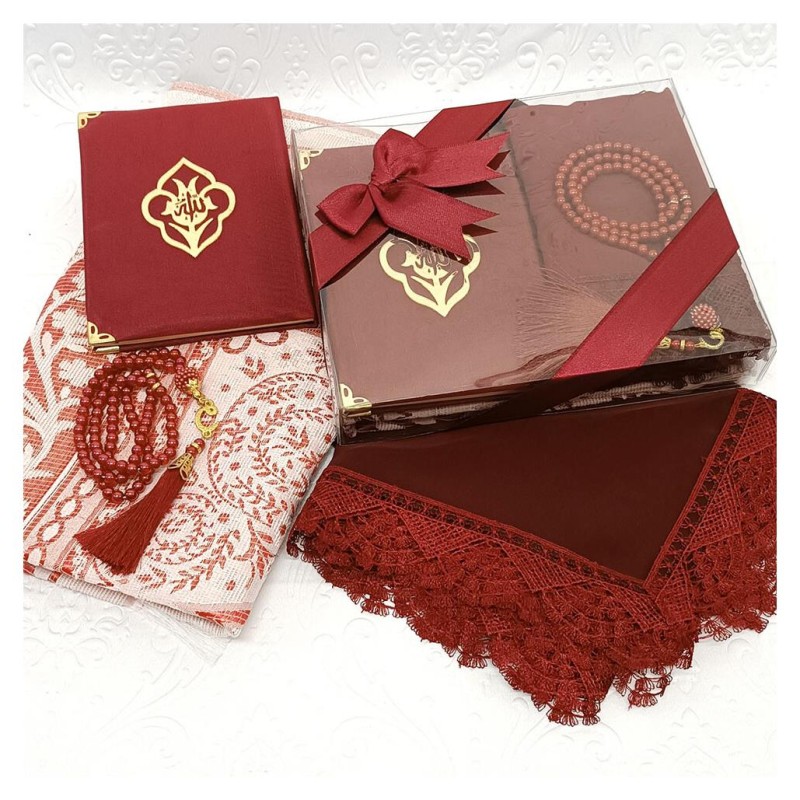 Hediyelik Yasin Seti Bordo - Yasin Seccade Tesbih Şal