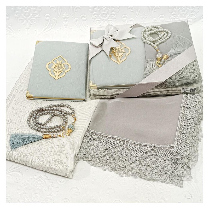 Hediyelik Yasin Seti Gri - Yasin Seccade Tesbih Şal