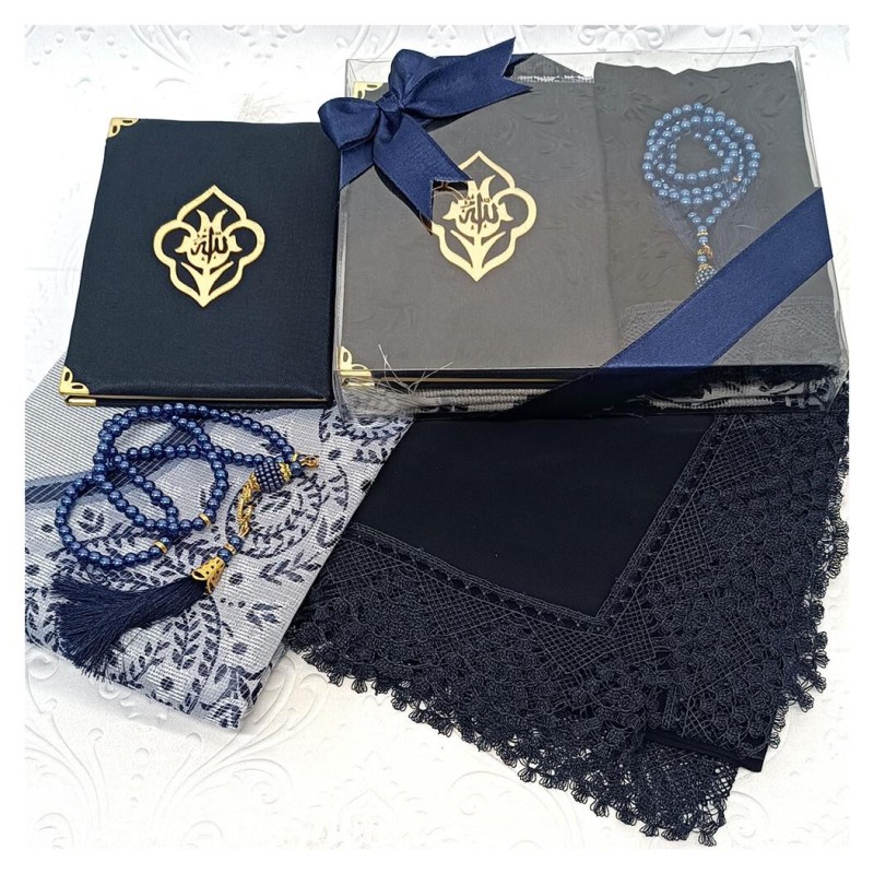 Hediyelik Yasin Seti Lacivert - Yasin Seccade Tesbih Şal