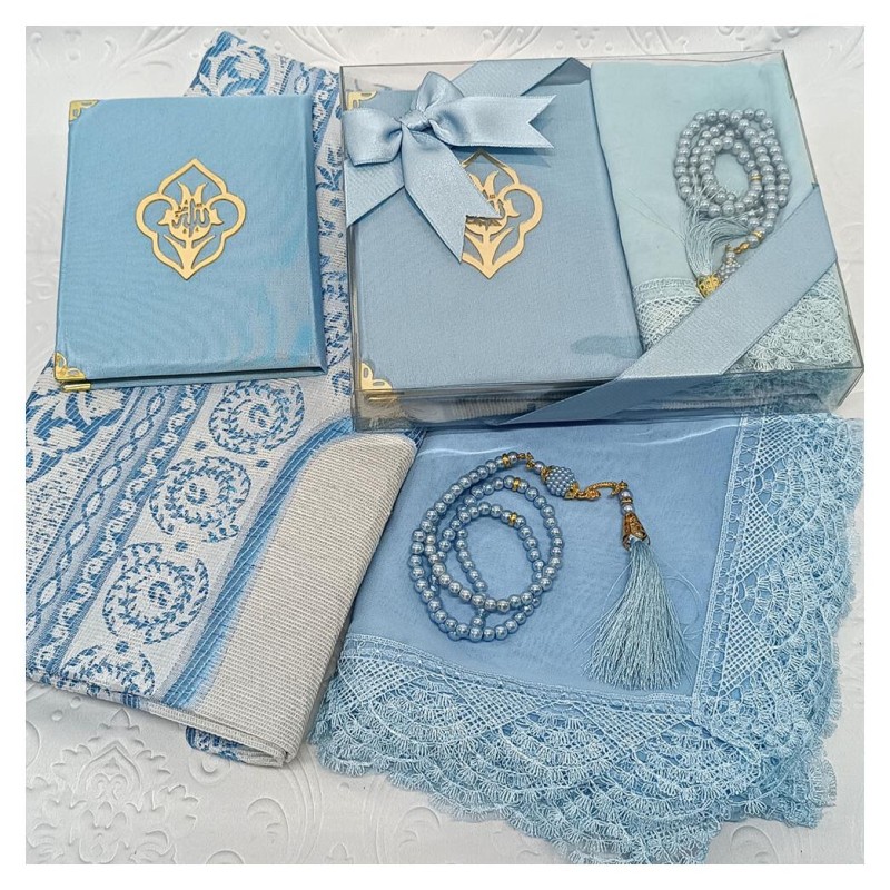 Hediyelik Yasin Seti Mavi - Yasin Seccade Tesbih Şal