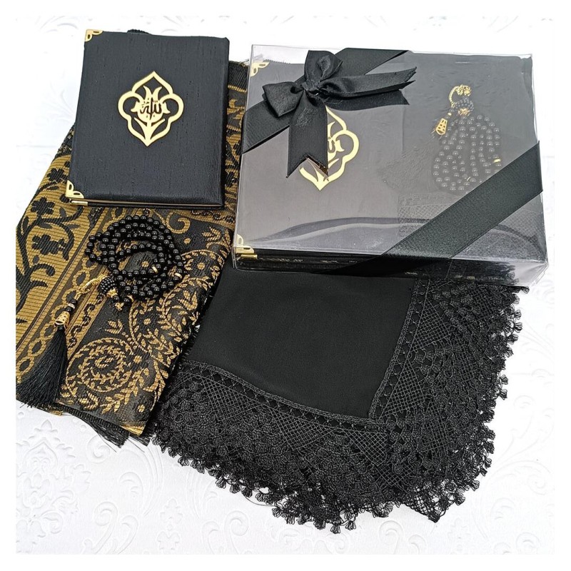 Hediyelik Yasin Seti Siyah - Yasin Seccade Tesbih Şal