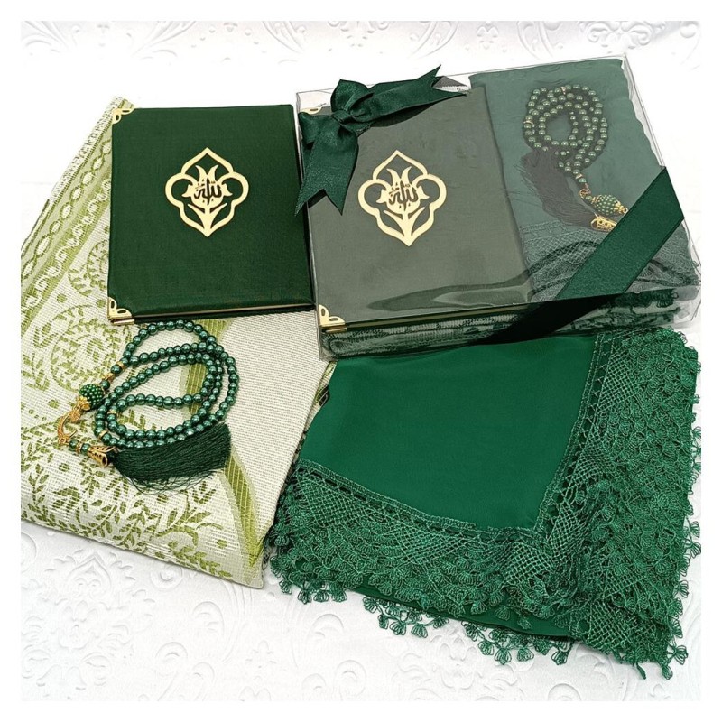 Hediyelik Yasin Seti Yeşil - Yasin Seccade Tesbih Şal