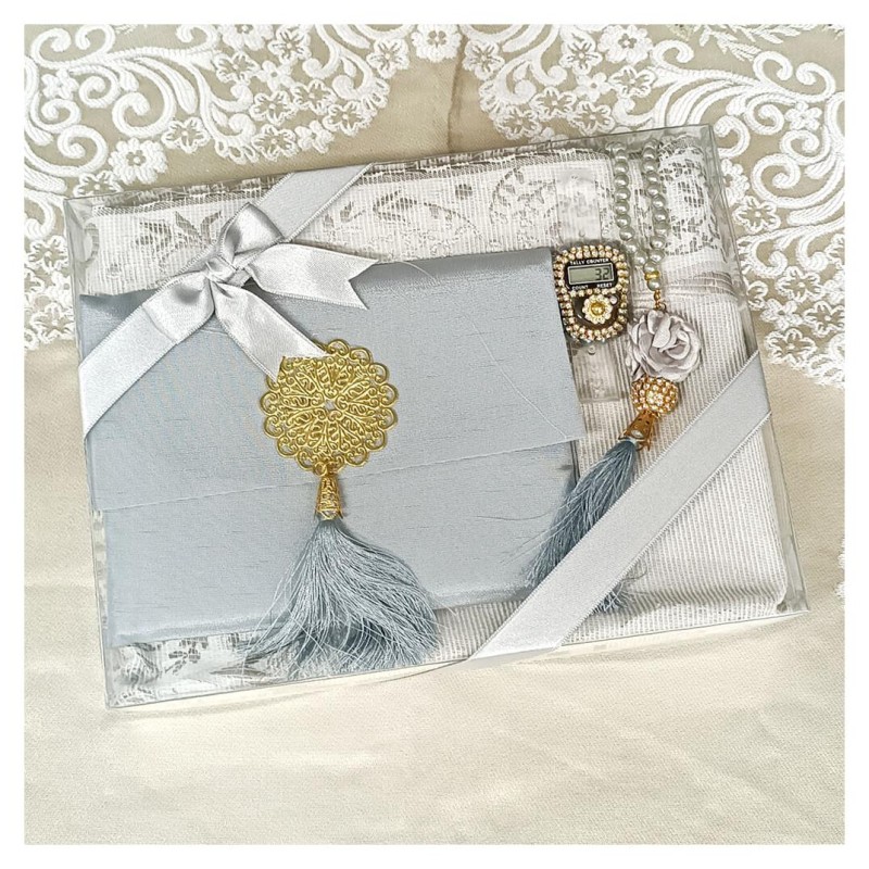 Hediyelik Yasin Seti Mavi - Şantuk Keseli Seccade Tesbih Zikirmatik