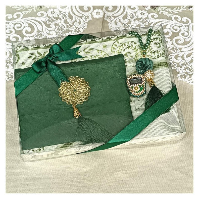 Hediyelik Yasin Seti Yeşil - Şantuk Keseli Seccade Tesbih Zikirmatik