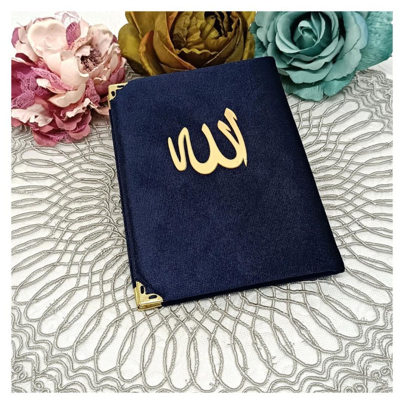 Kadife Kaplı Yasin Kitabı - Lacivert Çanta Boy 