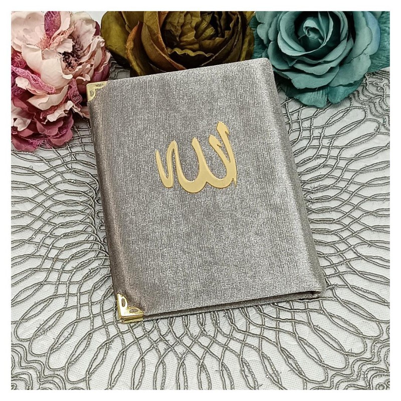 Kadife Kaplı Yasin Kitabı - Gri Çanta Boy 