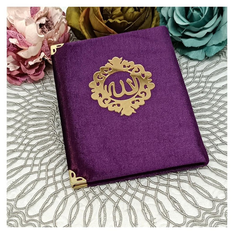 Kadife Kaplı Yasin Kitabı - Mürdüm Çanta Boy 