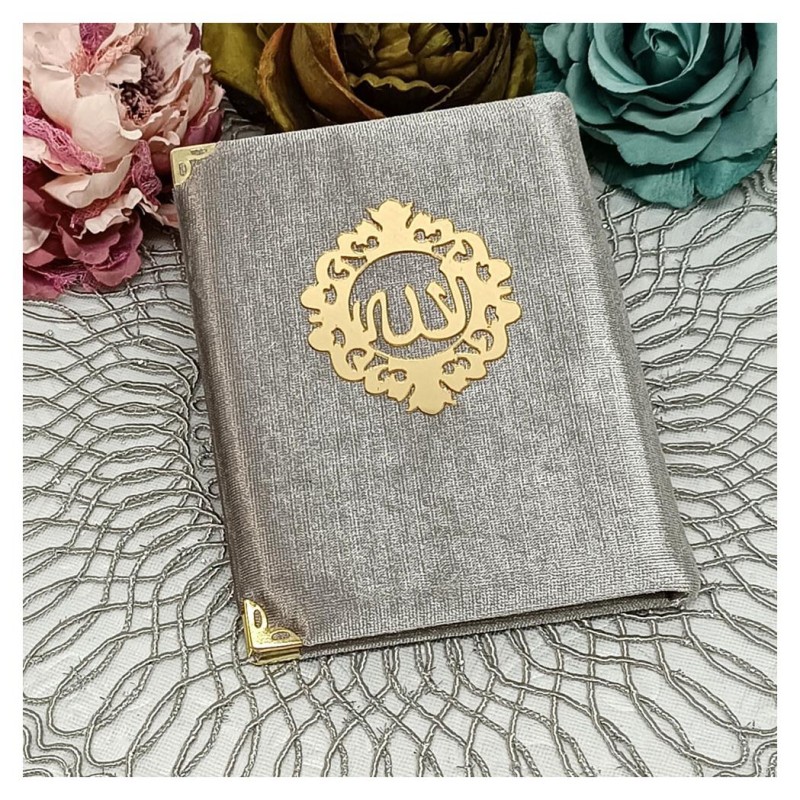 Kadife Kaplı Yasin Kitabı - Gri Çanta Boy 