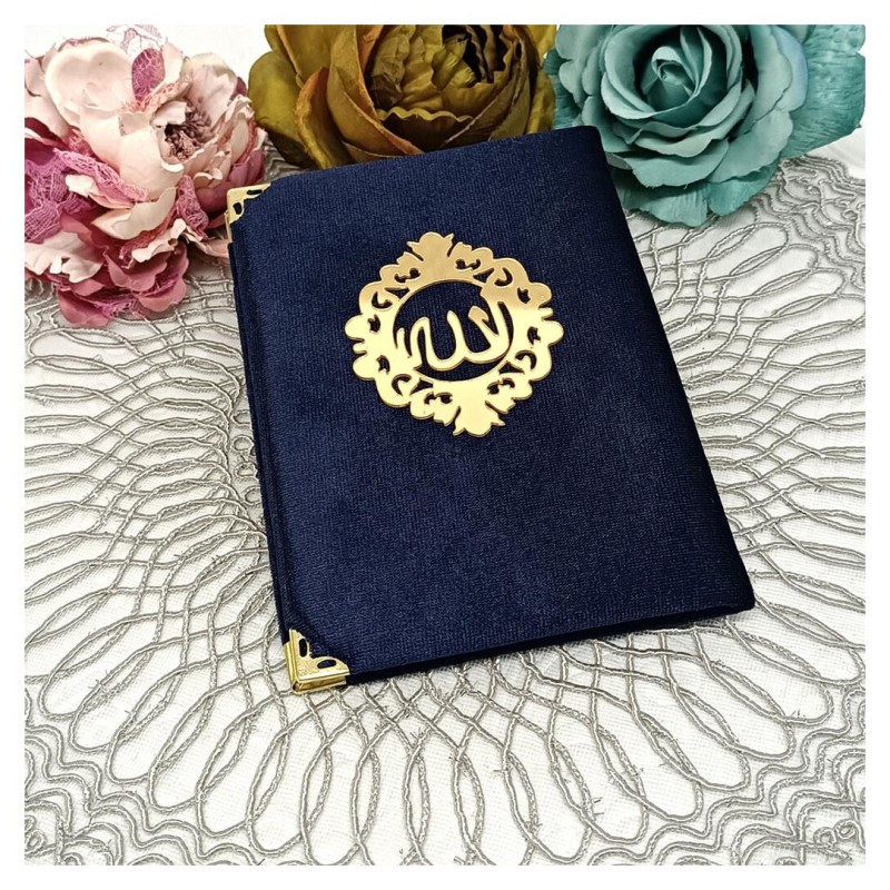 Kadife Kaplı Yasin Kitabı - Lacivert Çanta Boy 