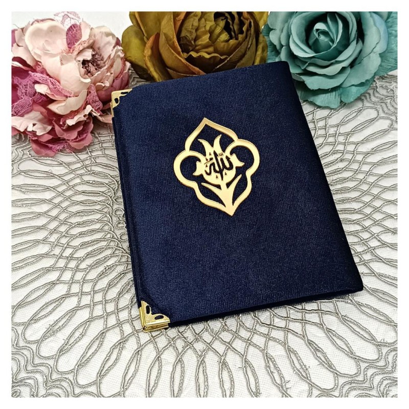Kadife Kaplı Yasin Kitabı - Lacivert Çanta Boy 