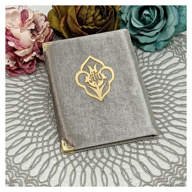 Kadife Kaplı Yasin Kitabı - Gri Çanta Boy 