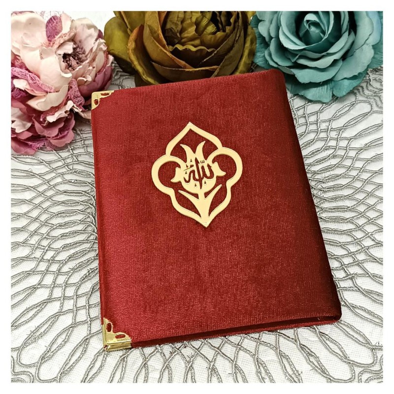 Kadife Kaplı Yasin Kitabı - Bordo Çanta Boy 