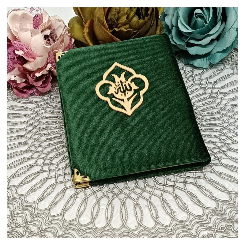 Kadife Kaplı Yasin Kitabı - Yeşil Çanta Boy 