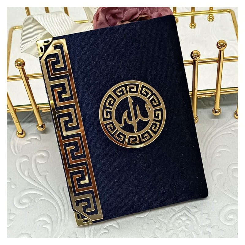 Kadife Kaplı Yasin Kitabı - Lacivert Çanta Boy