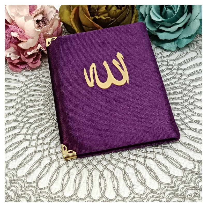 Kadife Kaplı Yasin Kitabı - Mürdüm Orta Boy 