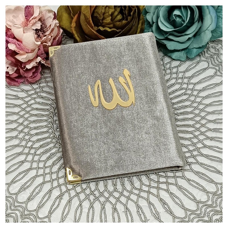 Kadife Kaplı Yasin Kitabı - Gri Orta Boy 