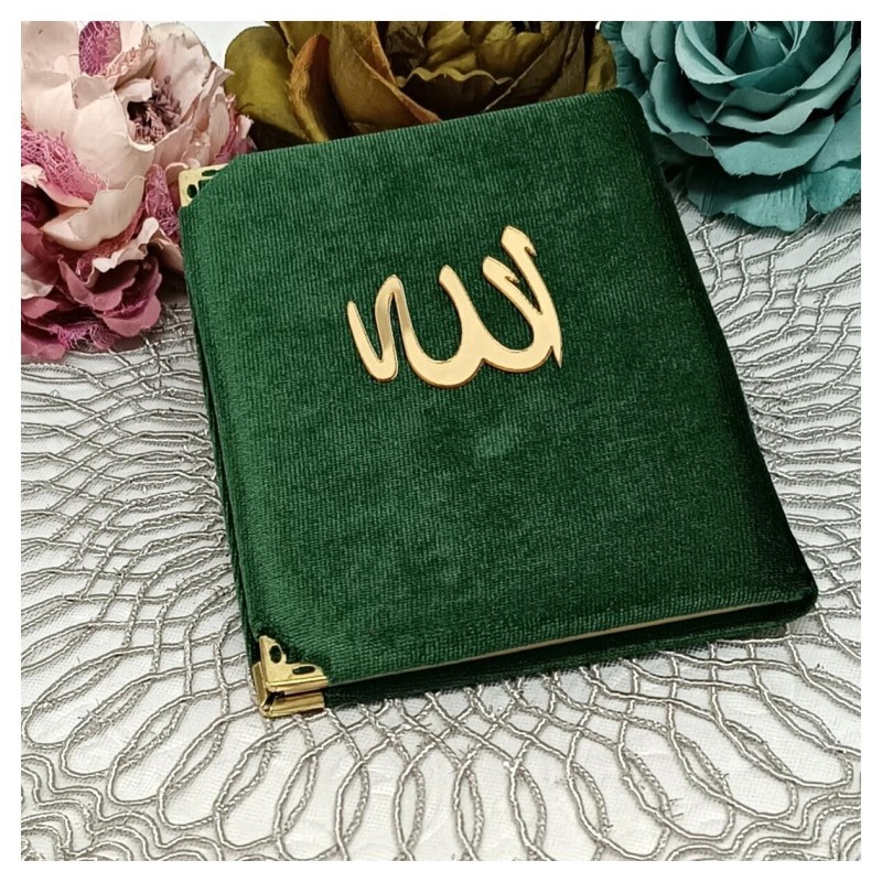 Kadife Kaplı Yasin Kitabı - Yeşil Orta Boy 