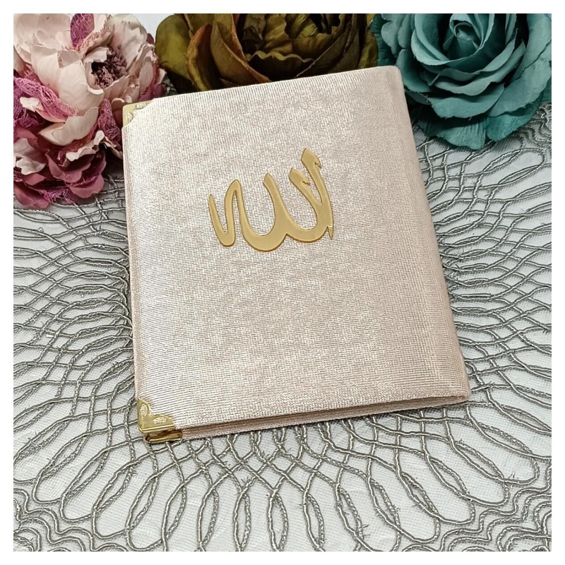 Kadife Kaplı Yasin Kitabı - Pudra Orta Boy